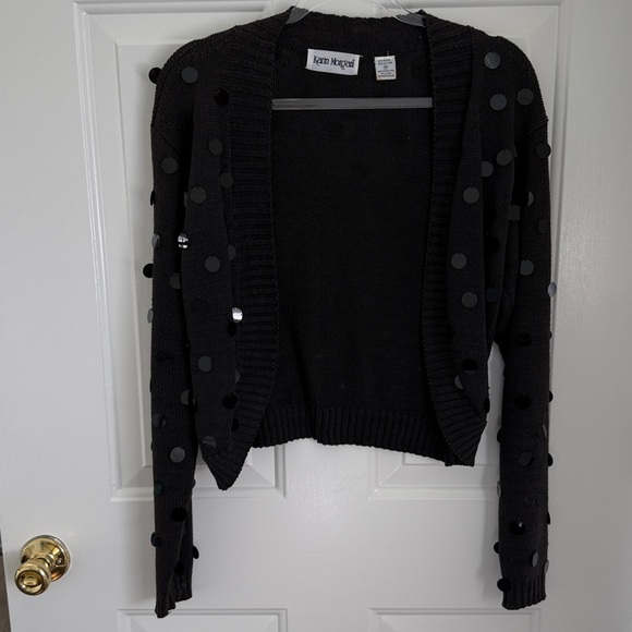 Vintage Karin Morgan Black Open Front Cardigan with Large Sequins  - Size Medium - Picture 7 of 9